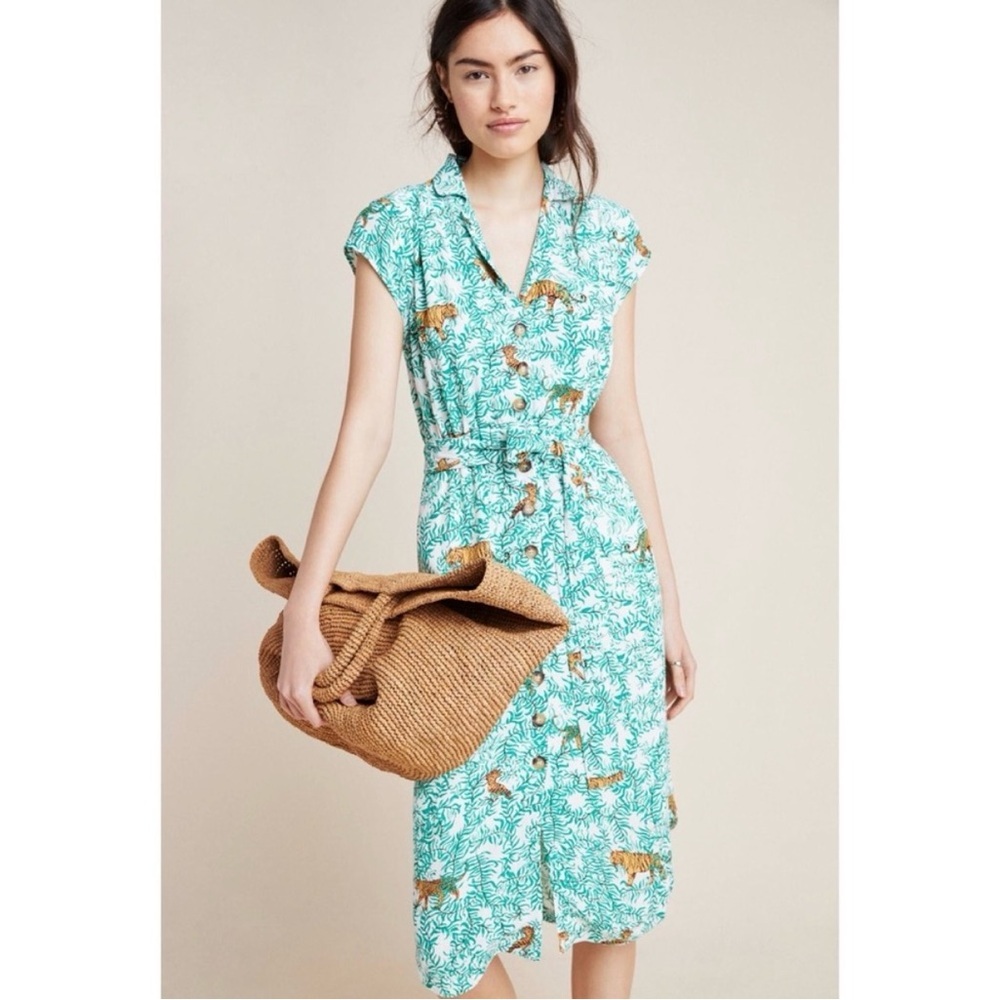 Anthropologie Jungle Catherine Leaf Print Midi Dress